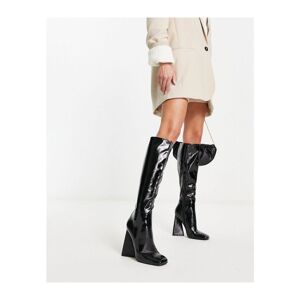 Asos Design Womens Clara High-Heeled Knee Boots In Black Patent - Size Uk 4