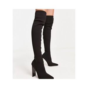 Asos Design Womens Petite Kylee High-Heeled Knitted Over The Knee Boots In Black - Size Uk 4