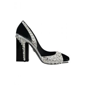 Dolce & Gabbana Womens Black Silver Crystal Double Design High Heels Shoes Leather - Size Eu 39