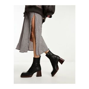 Asos Design Womens Rhodes Premium Leather Platform Ankle Boots In Black - Size Uk 2