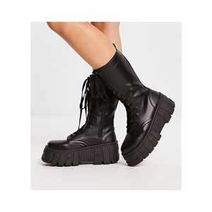 Asos Design Womens Wide Fit Athens 3 Chunky High Lace Up Boots In Black - Size Uk 5