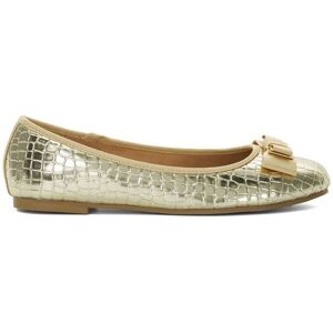 Dune London Womens Ladies Harlingtons - Bow Detail Croc-Effect Ballet Flats - Gold - Size Uk 6