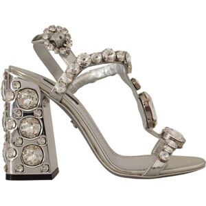 Dolce & Gabbana Womens Silver Crystals Strap Buckle High Heel Sandals Leather - Size Eu 37