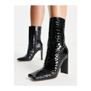 Asos Design Womens Elude Square Toe High-Heeled Boots In Black Croc - Size Uk 5