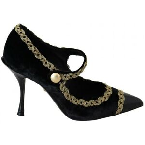 Dolce & Gabbana Womens Black Embellished Velvet Mary Jane Pumps Shoes Viscose - Size Eu 35