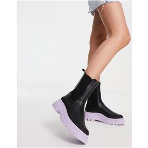 Asos Design Womens Antidote Chunky Chelsea Boots In Black With Lilac Sole - Size Uk 4