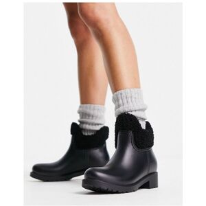 Asos Design Womens Gold Coast Shearling Lined Chelsea Rain Boots In Black - Size Uk 4