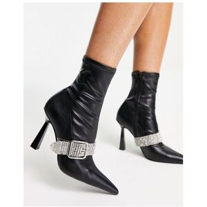 Asos Design Womens Excuse High-Heeled Boots With Embellished Buckle In Black - Size Uk 4