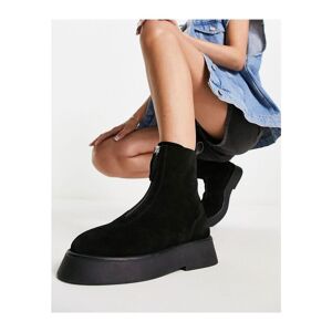 Asos Design Womens Atlantis Leather Zip Front Boots In Black Suede - Size Uk 3