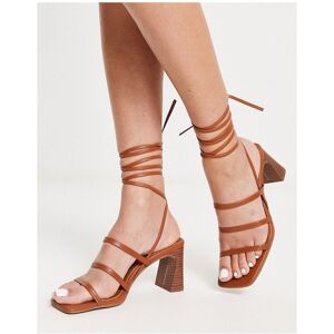 Asos Design Womens Hidden Strappy Tie Leg Mid Heeled Sandals In Tan-Brown - Size Uk 8