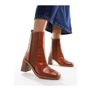 Asos Design Womens Ratings Leather Chelsea Boots In Tan Croc-Brown - Size Uk 4