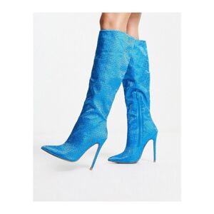 Asos Design Womens Carly Pull On Knee Boots In Blue Rhinestone - Size Uk 4