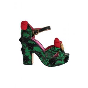 Dolce & Gabbana Womens Green Brocade Snakeskin Roses Crystal Shoes Polyamide - Size Eu 35