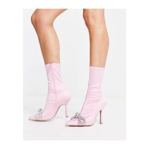 Asos Design Womens Empress Heeled Bow Embellished Sock Boots In Pink - Size Uk 5