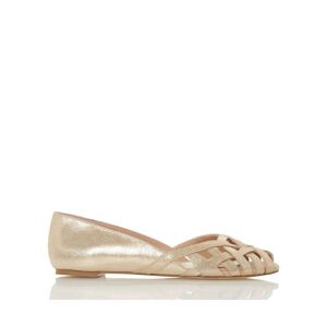 Dune London Womens Ladies Harrel Cutwork Peep Toe Ballerina Pump - Gold Leather - Size Uk 3