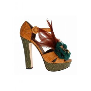 Dolce & Gabbana Womens Orange Leather Crystal Platform Sandal Shoes - Size 38.5 Eu/it