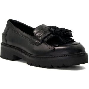 Dune London Womens Ladies Guardian - Leather Fringe Trimmed Loafers - Black Leather (Archived) - Size Uk 5