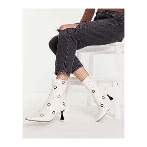 Asos Design Womens Rush Mid-Heeled Boots With Hardware Detail In Natural-Neutral - Stone - Size Uk 5