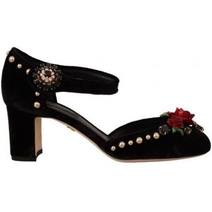 Dolce & Gabbana Womens Black Embellished Ankle Strap Heels Sandals Shoes Viscose - Size 35.5 Eu/it