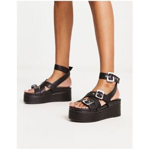 Asos Design Womens Trumpet Chunky Buckle Detail Flatforms In Black Other Material - Size Uk 10