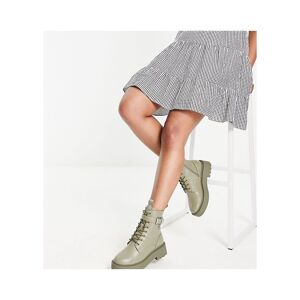 Asos Design Womens Wide Fit Alix Chunky Lace Up Ankle Boots In Khaki-Green - Size Uk 5