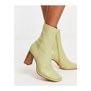 Asos Design Womens Echo Premium Leather Heeled Sock Boots In Green - Size Uk 4