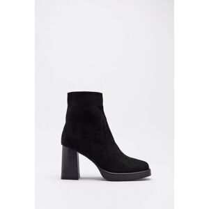 Warehouse Womens Faux Suede Square Toe Platform Ankle Boot - Black - Size Uk 3