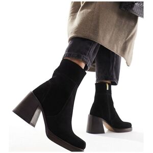 Asos Design Womens Wide Fit Region Suede Mid-Heel Boots In Black - Size Uk 4