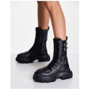 Asos Design Womens Assemble Chunky Buckle Boots In Black - Size Uk 5