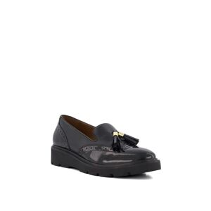 Dune London Womens Ladies Garnishes - Micro-Wedge Tassel-Trim Loafers - Black Leather (Archived) - Size Uk 8