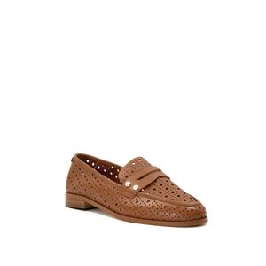 Dune London Womens Ladies Glimmered - Laser-Cut-Detail Penny Loafers - Tan Leather (Archived) - Size Uk 3