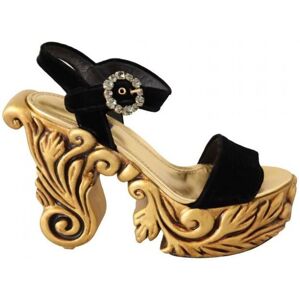 Dolce & Gabbana Womens Black Gold Baroque Velvet Heels Crystal Shoes - Size Eu 37