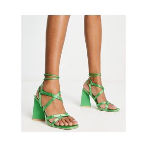 Raid Womens Wide Fit Elinora Block Heel Sandals With Stud Embellishment In Green Satin - Size Uk 3