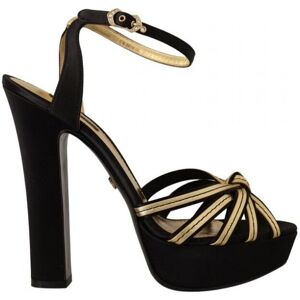 Dolce & Gabbana Womens Black Gold Viscose Ankle Strap Heels Sandals Shoes Silk - Size Eu 40