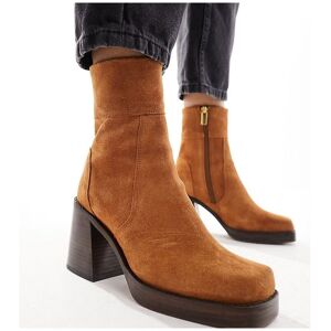 Asos Design Womens Wide Fit Region Suede Mid-Heel Boots In Tan-Brown - Size Uk 4