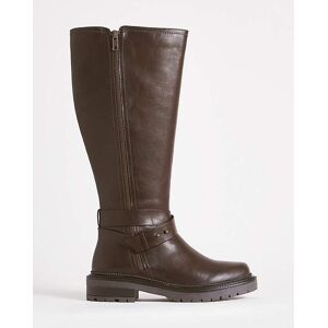 Simply Casual Knee High Zip Boots Ex Wide CP Brown 4 female