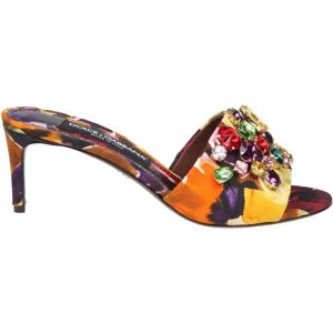 Dolce & Gabbana , Multicolour Brocade Slipper with Colored Stones ,Yellow female, Sizes: 6 UK, 5 UK, 5 1/2 UK, 3 UK