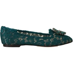 Dolce & Gabbana , Lace Valley Flats Crystal Buckle ,Green female, Sizes: 3 UK