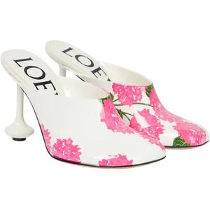 Loewe , Floral Charm Leather Mules ,White female, Sizes: 7 UK