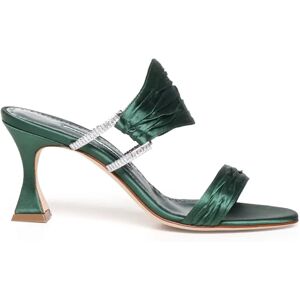 Manolo Blahnik , Green Satin Mule Sandals with Crystal Buckles ,Green female, Sizes: 5 UK, 7 UK