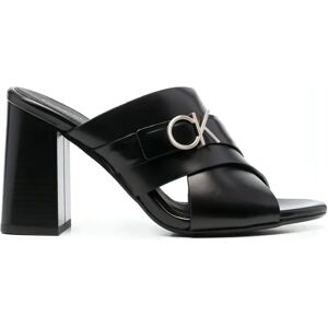 Calvin Klein , Chic Leather Heeled Mules ,Black female, Sizes: 5 UK, 3 UK, 7 UK, 8 UK, 4 UK