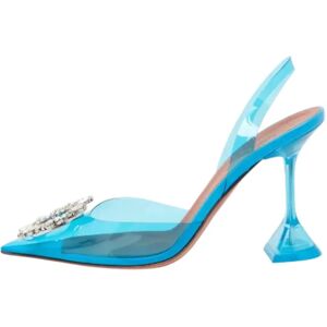 Amina Muaddi Pre-owned , Pre-owned Leather heels ,Blue female, Sizes: 4 1/2 UK