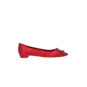 Manolo Blahnik , Red Silk Satin Jewel Buckle Ballerina Shoes ,Red female, Sizes: 3 1/2 UK