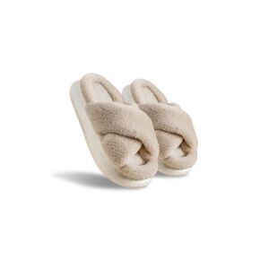 GLAXWOOD TRADING LTD Cross Band Fluffy Slippers For Women In 5 Sizes And 4 Colours - Pink   Wowcher