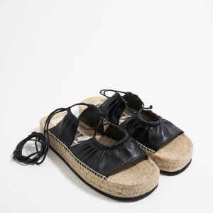 BIMBA Y LOLA Black leather flat jute lace-up sandal BLACK 36 adult