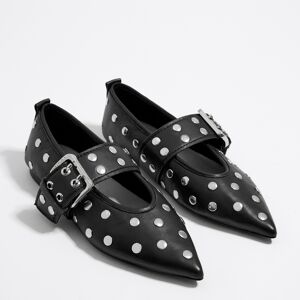 BIMBA Y LOLA Studded black leather ballerina BLACK 40 adult