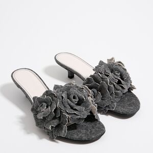 BIMBA Y LOLA Black denim heeled sandal with floral detail DENIM BLACK 35 adult