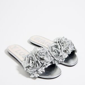 BIMBA Y LOLA Flat silver leather sandal with floral detail SILVER 40 adult