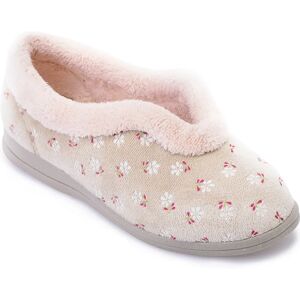 Cosyfeet Cuddly Extra Roomy Women's Slippers  - Beige Floral - Size: 6 XXW