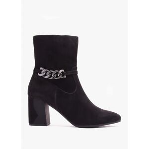 CAPRICE Black Suede Chain Detail Block Heel Ankle Boots Size: 36, Colo - female